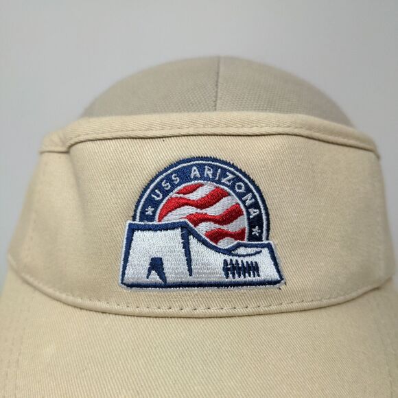 USS Arizona Men's Strapback Visor Hat Pearl Harbor Hawaii Tan Embroidered - Picture 4 of 12